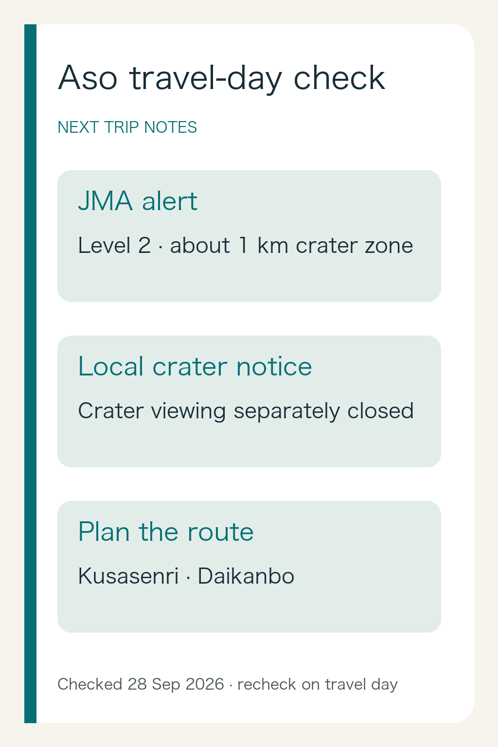 Aso travel-day alert checklist