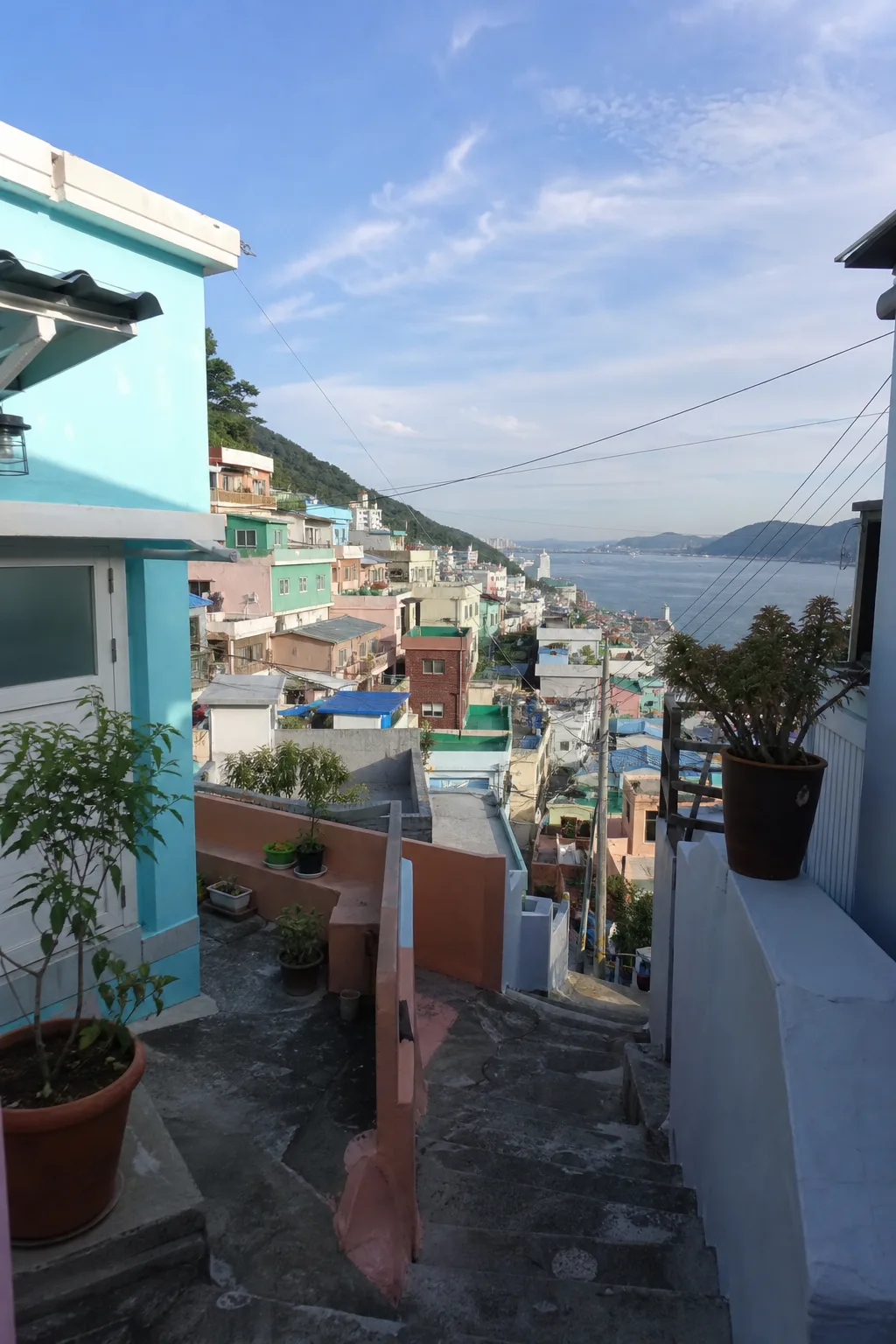 Pastel houses beside a steep stepped lane
