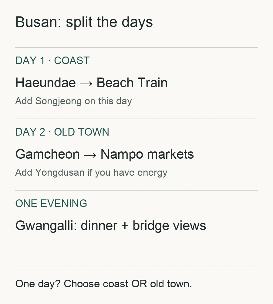 A two-day choice showing coast on one day and old town on the other