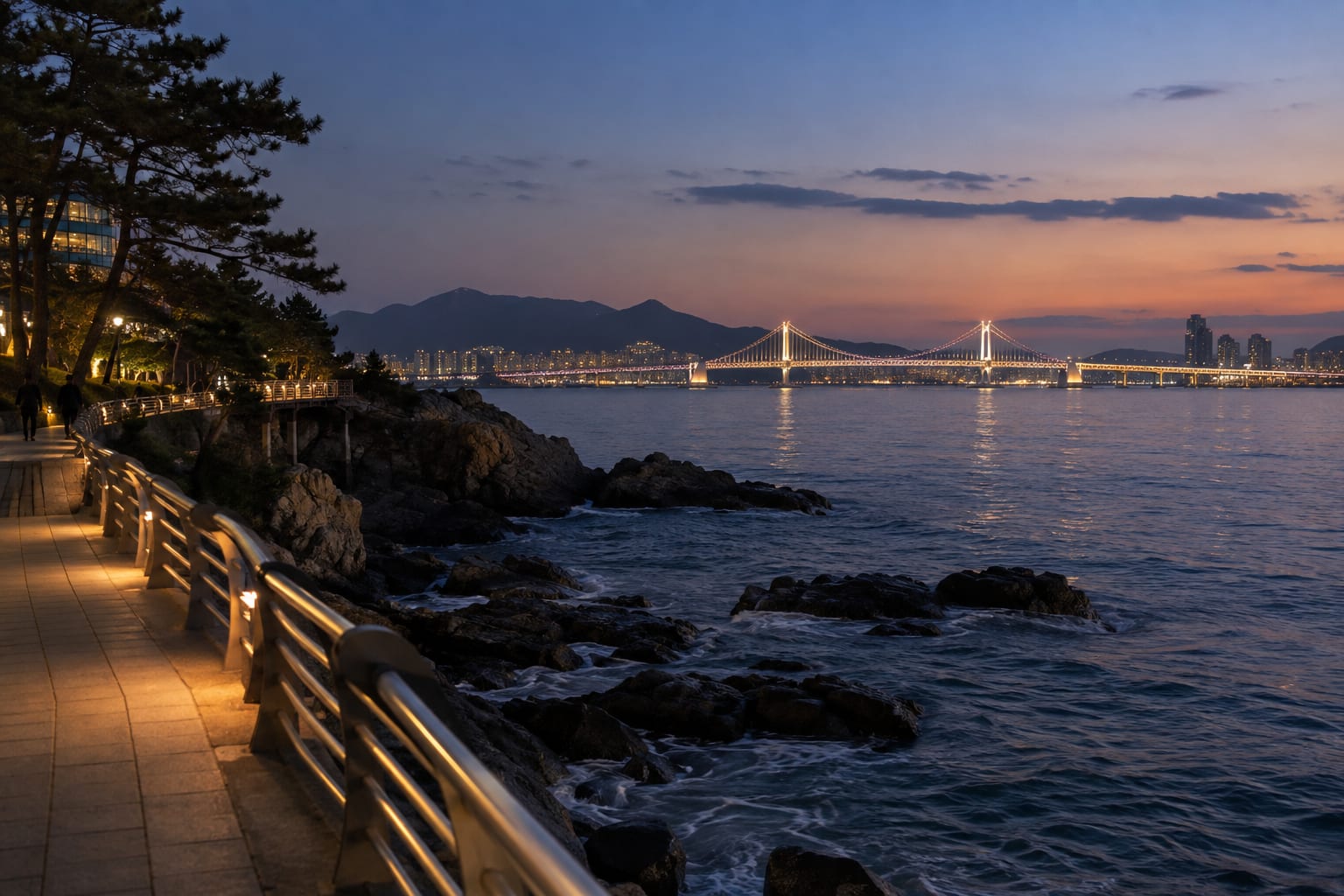 Gwangandaegyo and Gwangalli Beach after sunset