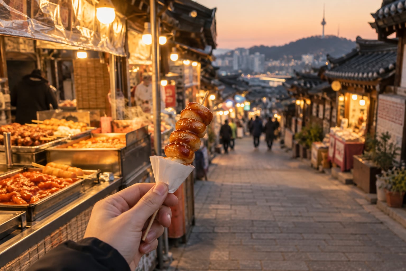 A snack and market-lane scene used to illustrate the BIFF Square area