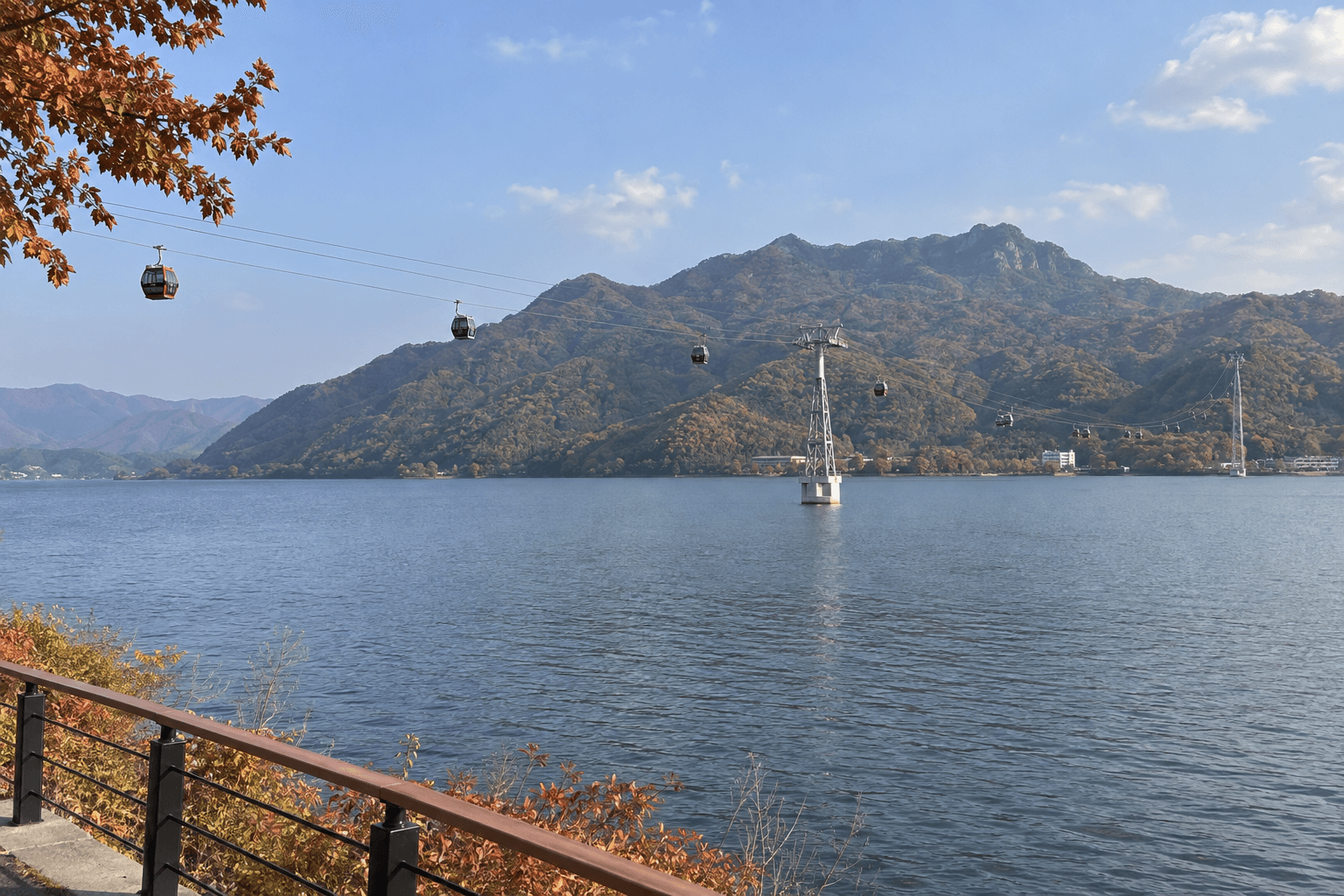 Lake scenery in Chuncheon showing Uiamho and the Samaksan Lake Cable Car