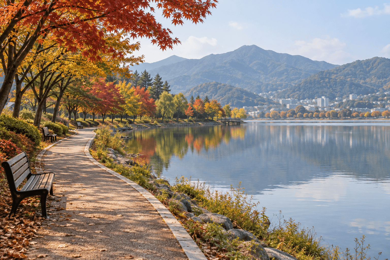 Example image of a lake and forest walk on a day-trip nature course