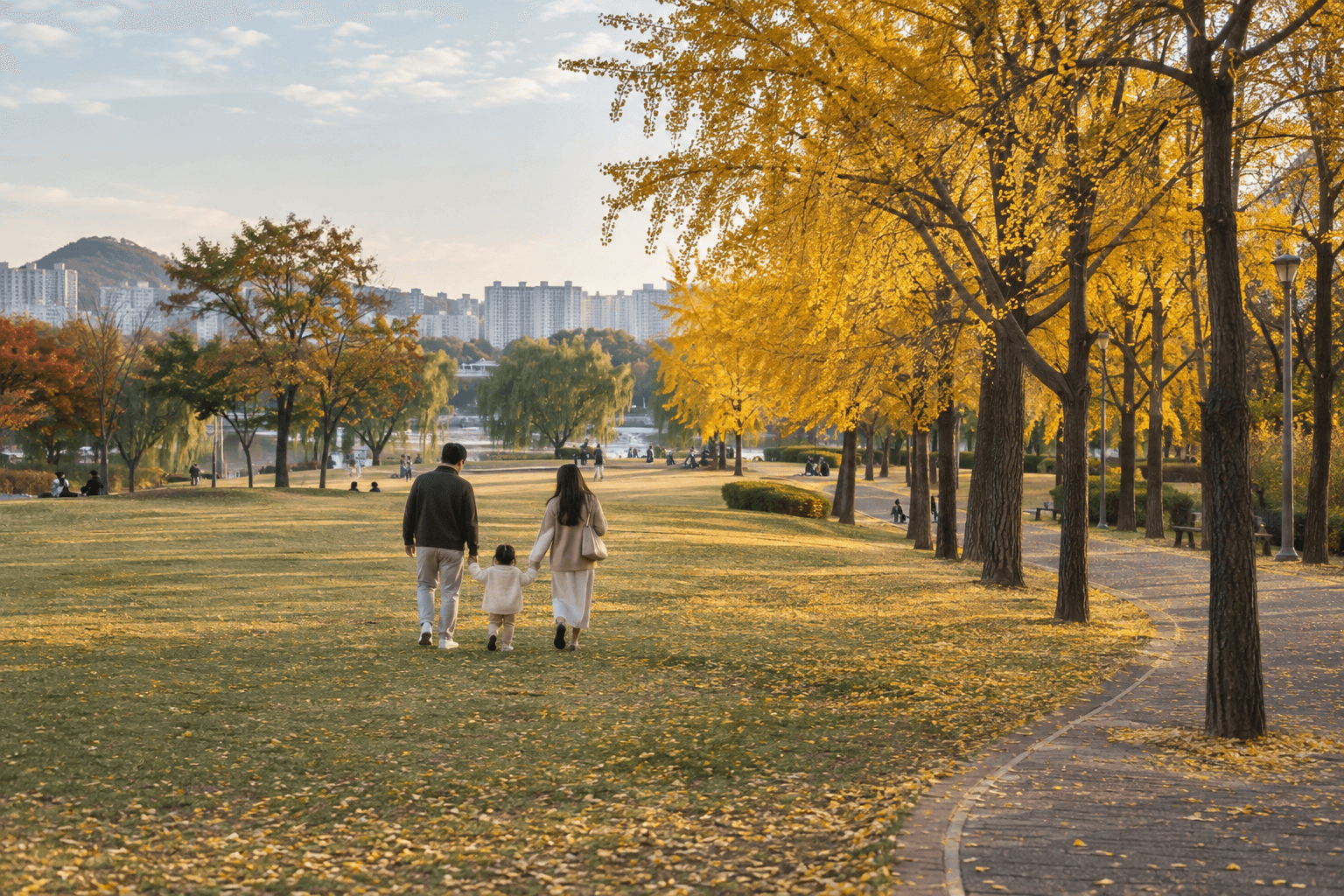 Example scene of a family outing in an autumn park in the Seoul capital area