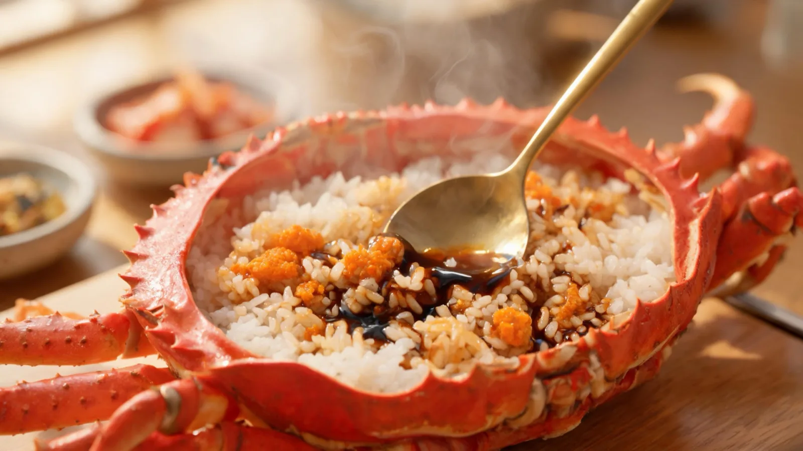 The look of eating crab-shell bibimbap