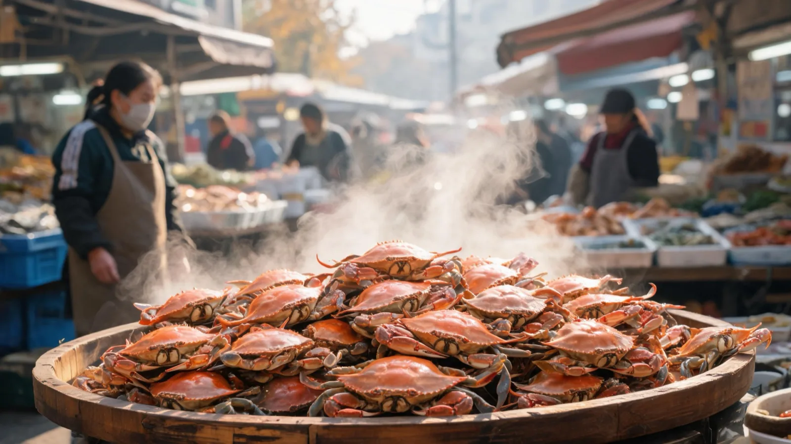 Fresh flower crabs at an autumn market