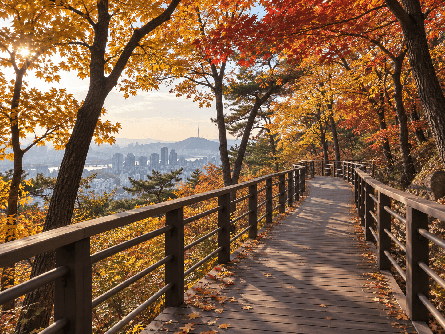 Example image of the forest deck walkway on the Namsan Sky Forest Trail