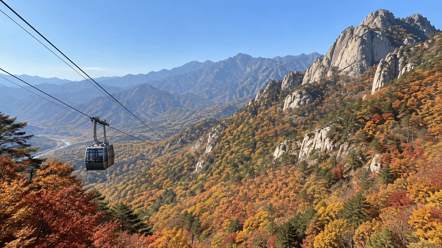 Example image of hiking preparation and the cable car ride on an autumn Seoraksan day