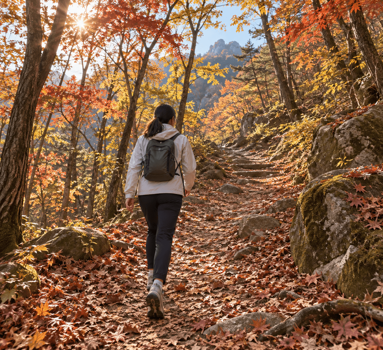 Example image of a day spent walking an autumn foliage forest path