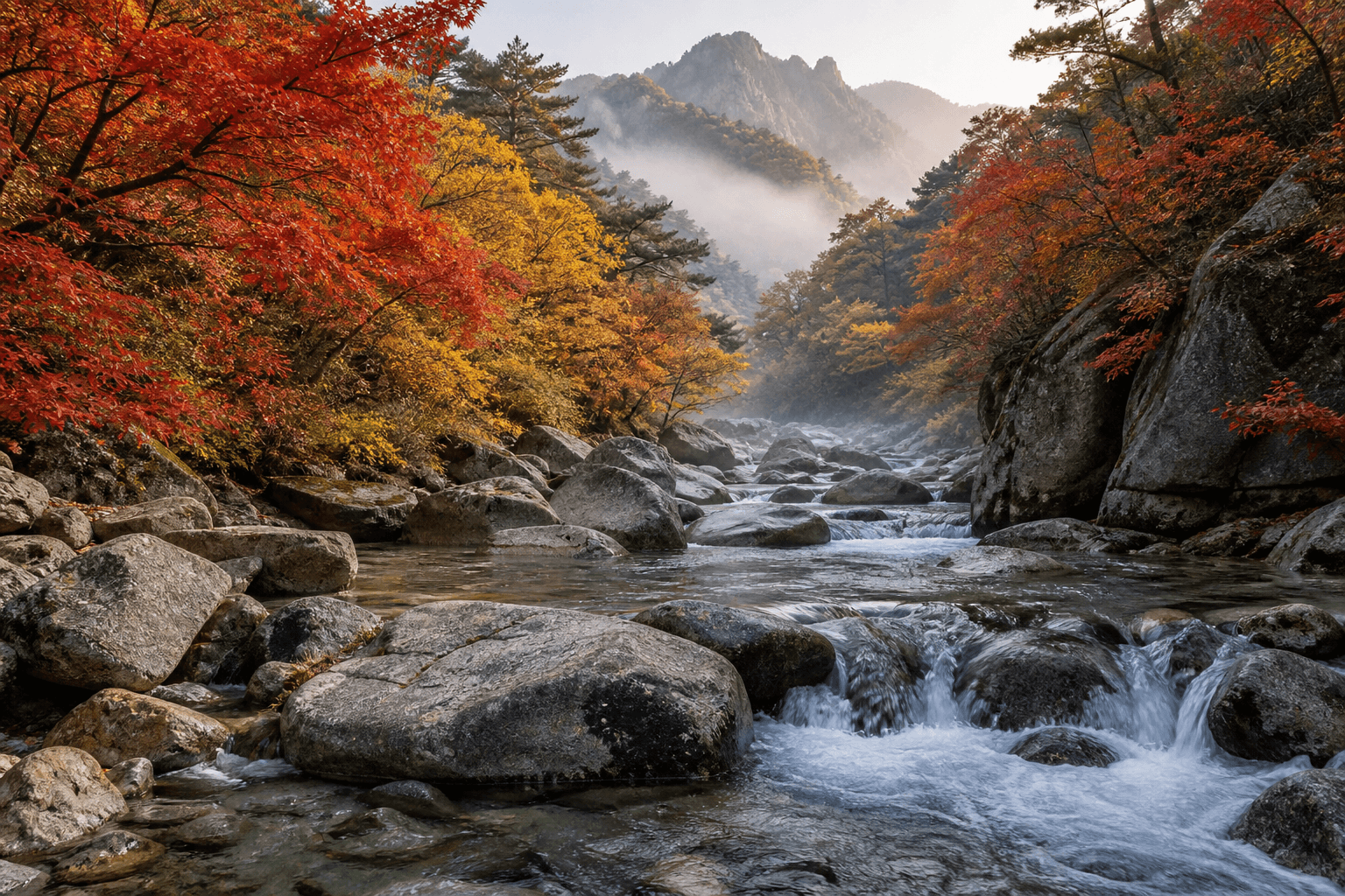Example scenery of autumn valley foliage