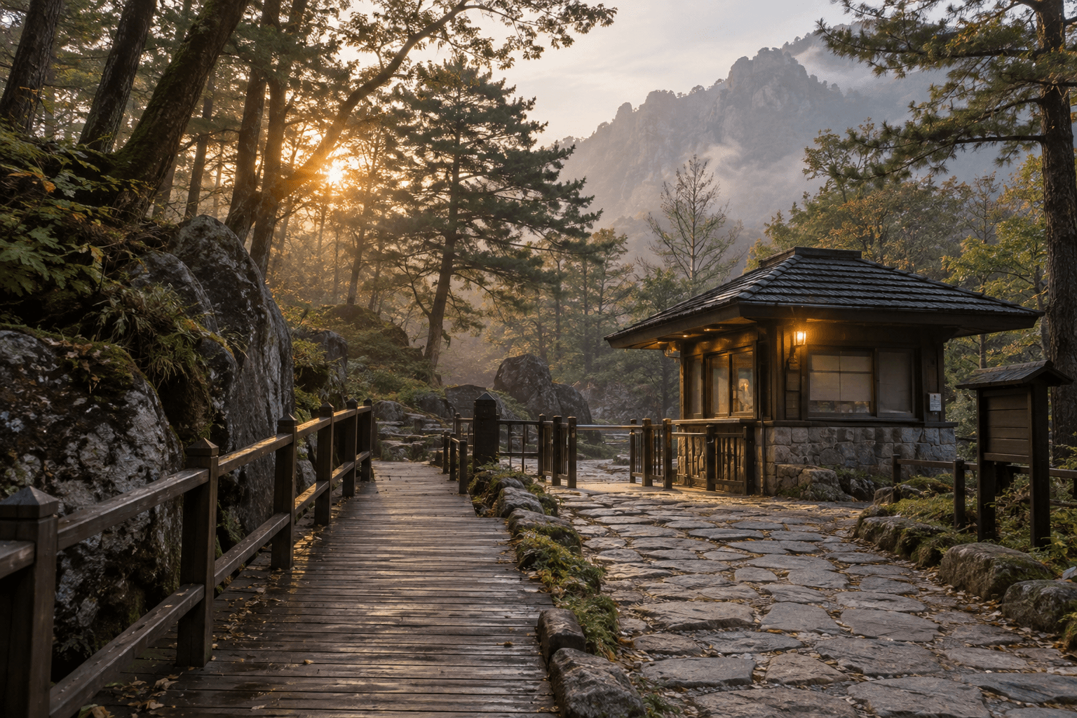 Example of a park entrance in the early morning