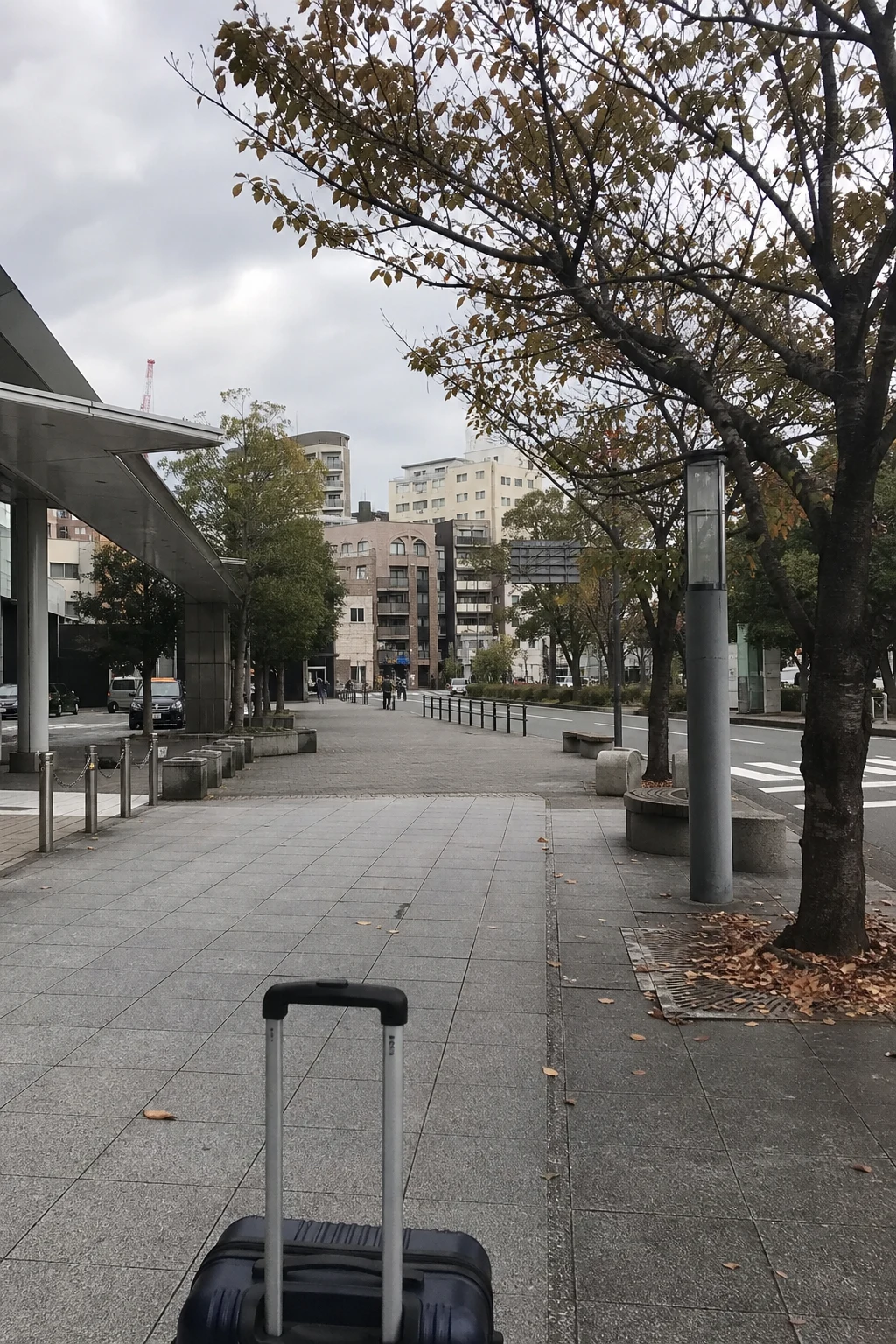 Suitcase beside an ordinary city street