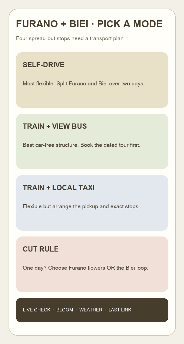 Furano and Biei transport decision card
