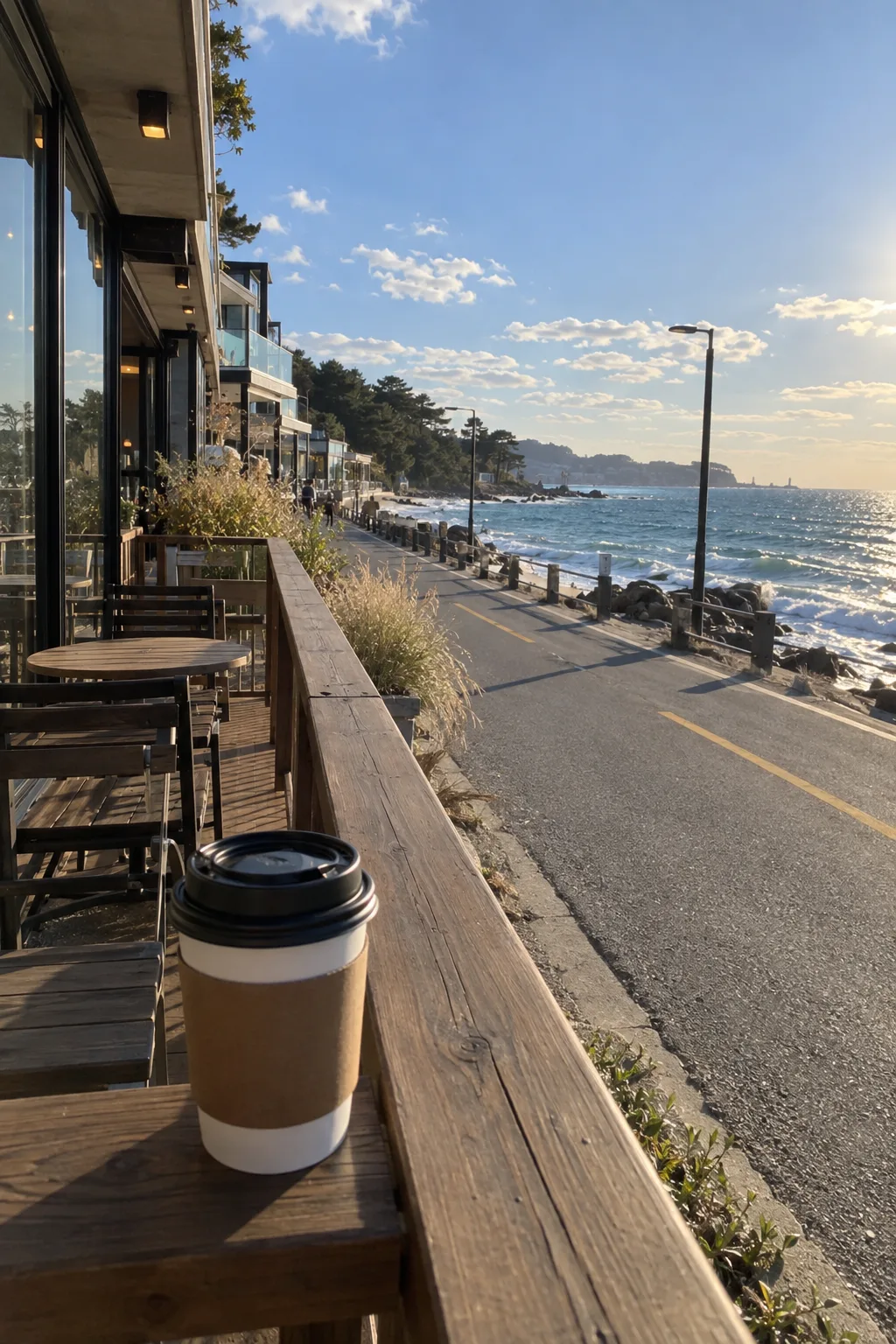 Illustrative Anmok coast-and-coffee scene