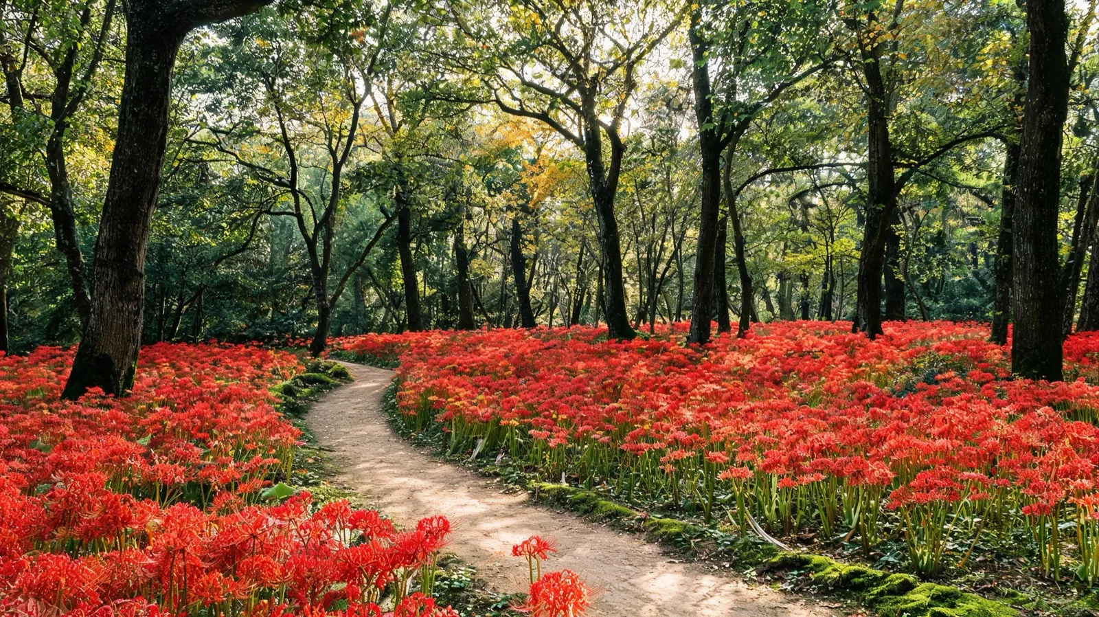 AI-generated travel image representing Seonunsan and red spider lilies