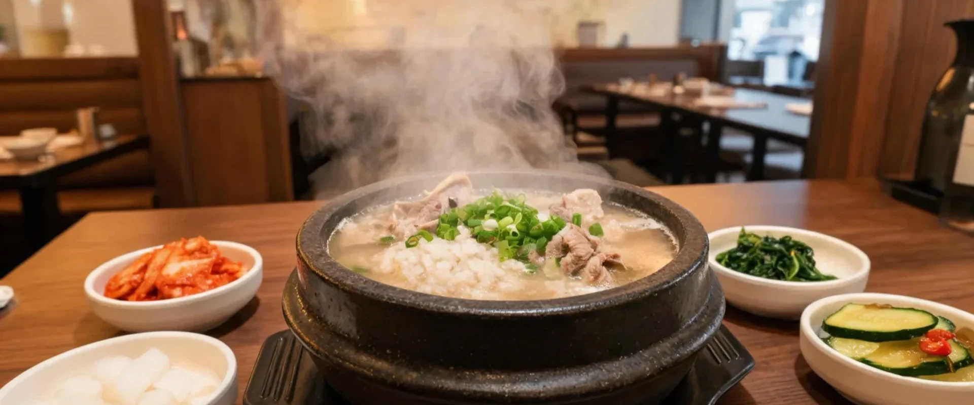 一碗熱騰騰的釜山豬肉湯飯與配菜