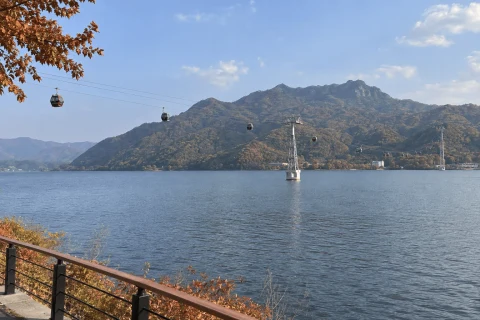 Lake scenery in Chuncheon showing Uiamho and the Samaksan Lake Cable Car