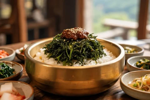 A table of gondre rice and herb side dishes