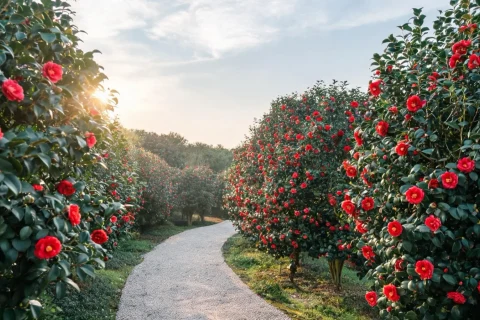 Camellia garden scene in winter