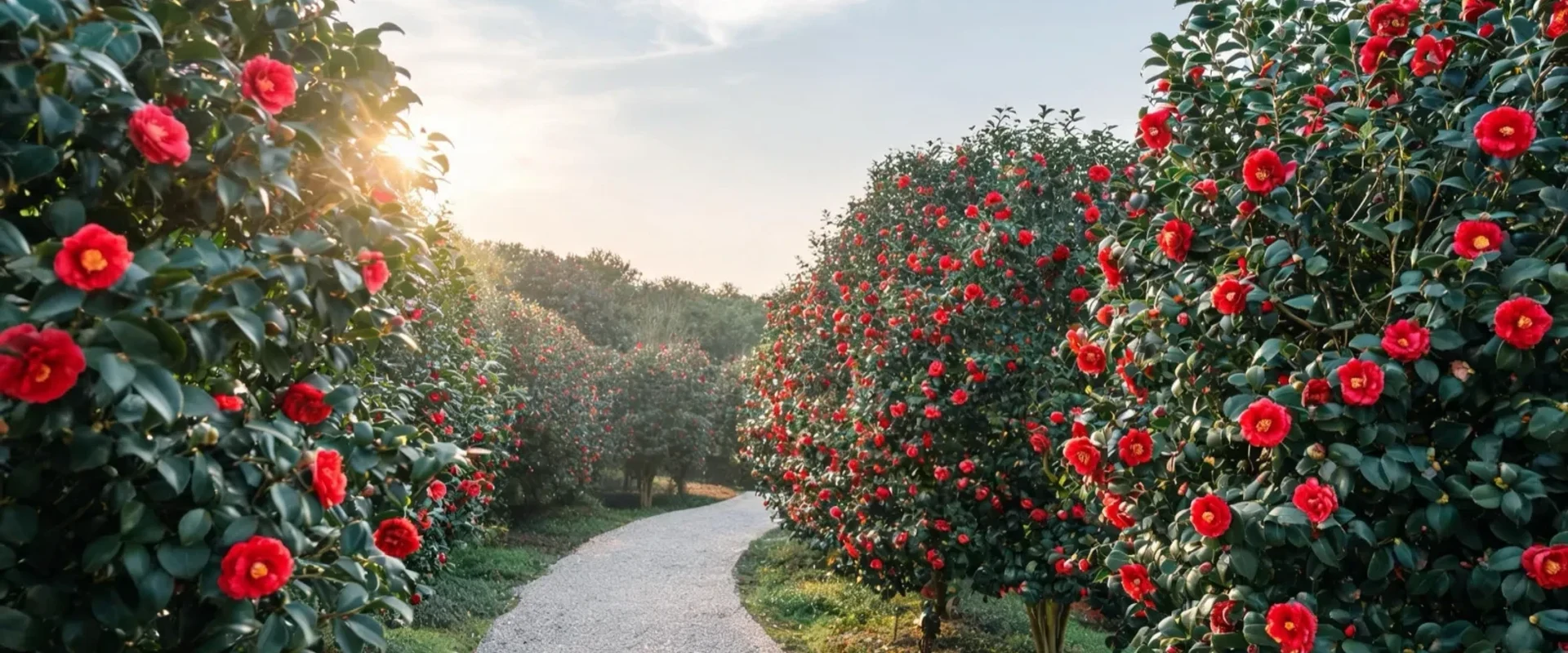 Camellia garden scene in winter