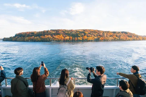 Illustrative autumn ferry approach to Nami Island