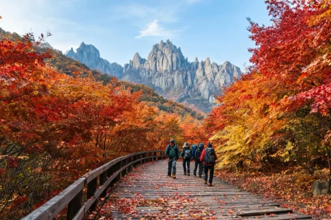 Autumn mountain-and-valley scene evoking Seoraksan