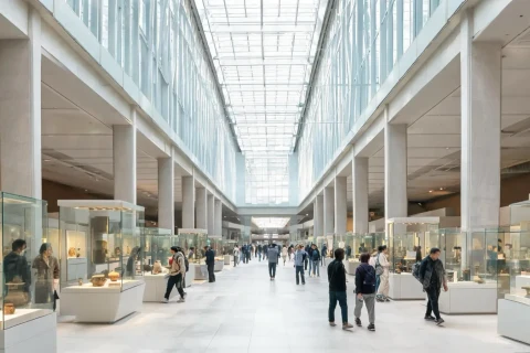 AI-generated example of a large museum interior; not a record of the National Museum of Korea