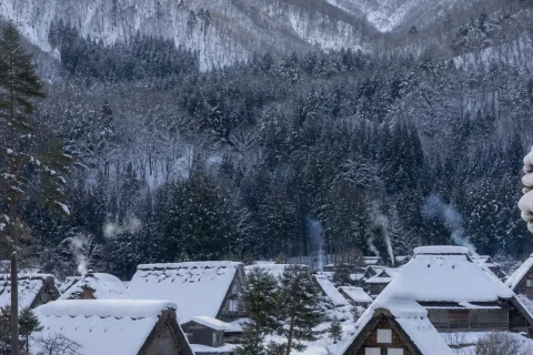 Snow-covered gassho-zukuri farmhouses of Shirakawa-go, a World Heritage village with free entry