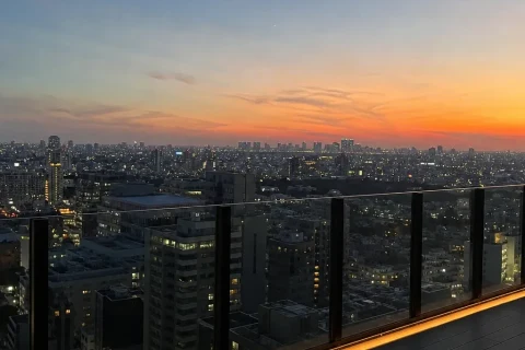 Shibuya Sky observation deck at dusk