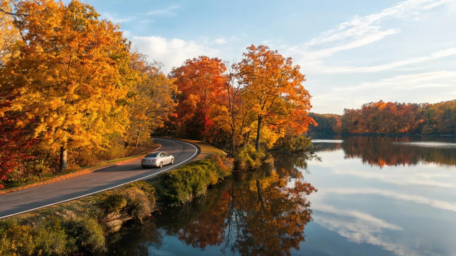 A foliage drive along the lakeside road