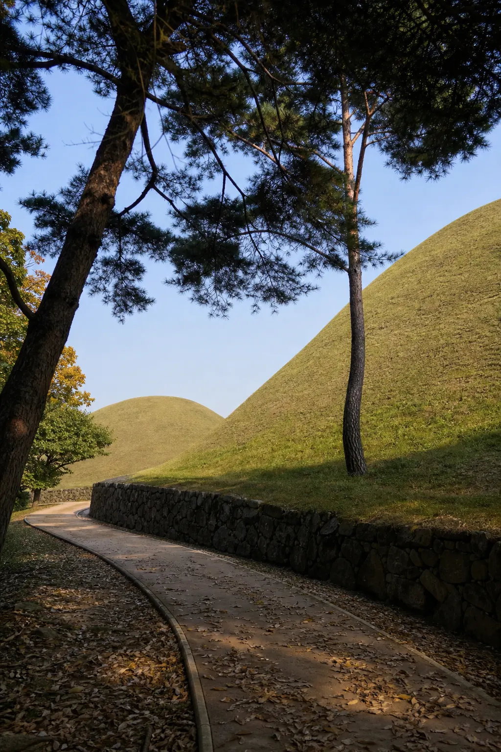 A walking path among Gyeongju burial mounds