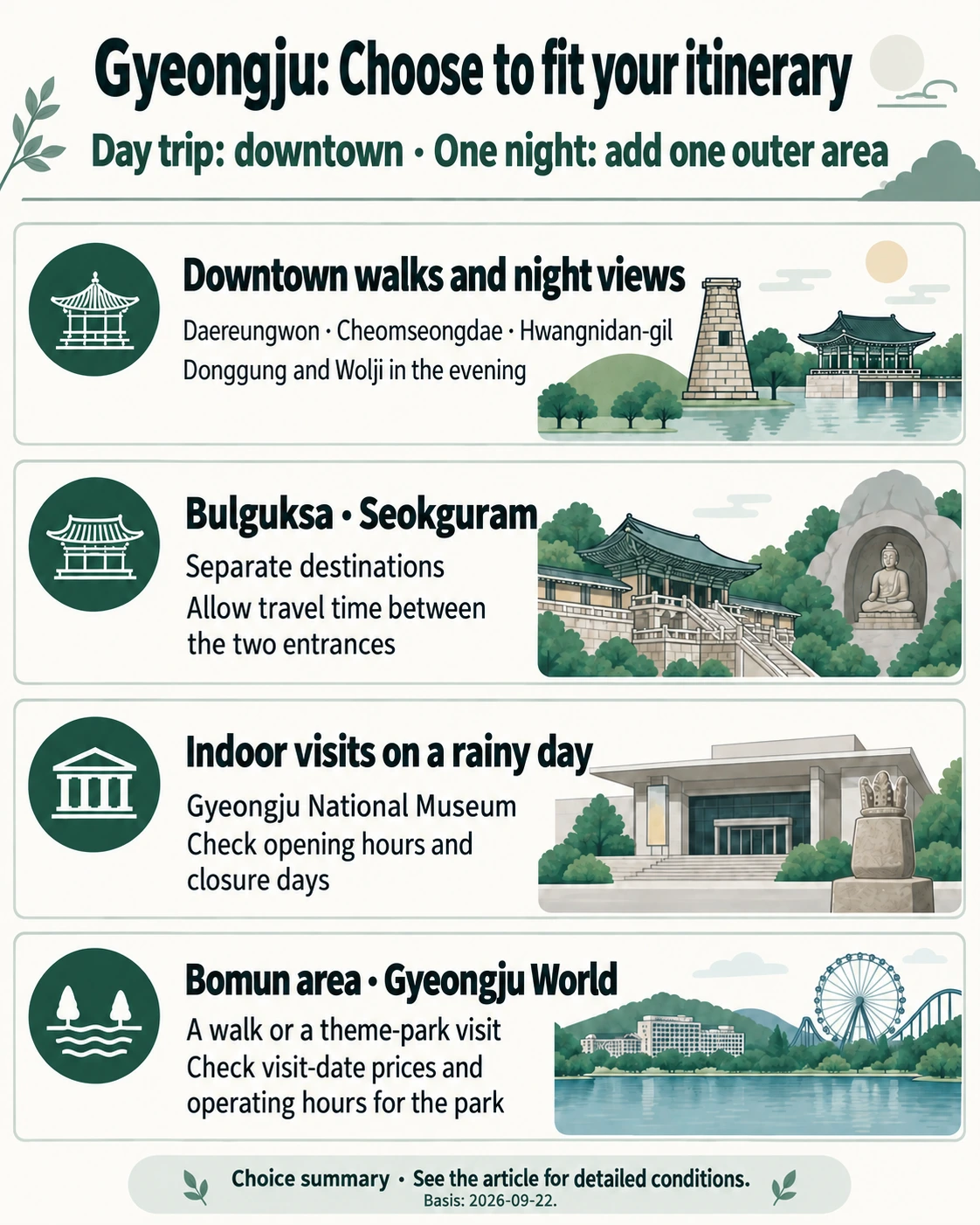 English decision guide for choosing Gyeongju areas by itinerary length