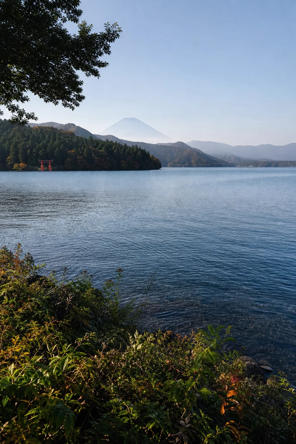 Lake Ashi with distant Mt. Fuji on a clear day