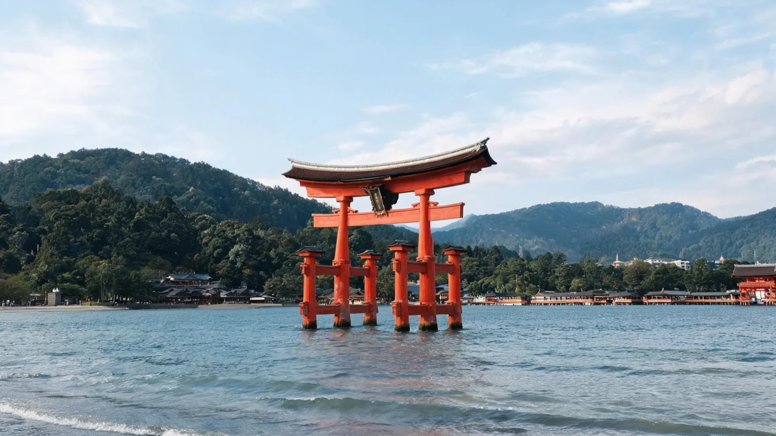 The great torii of Itsukushima Shrine on Miyajima, which changes appearance with the tide
