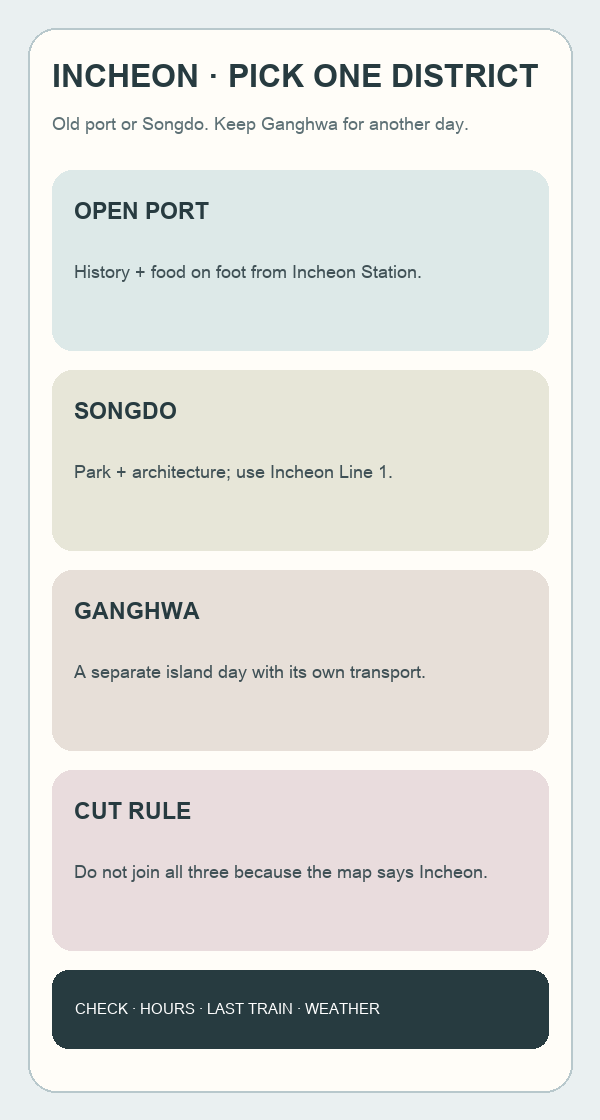 Decision card for choosing one Incheon district