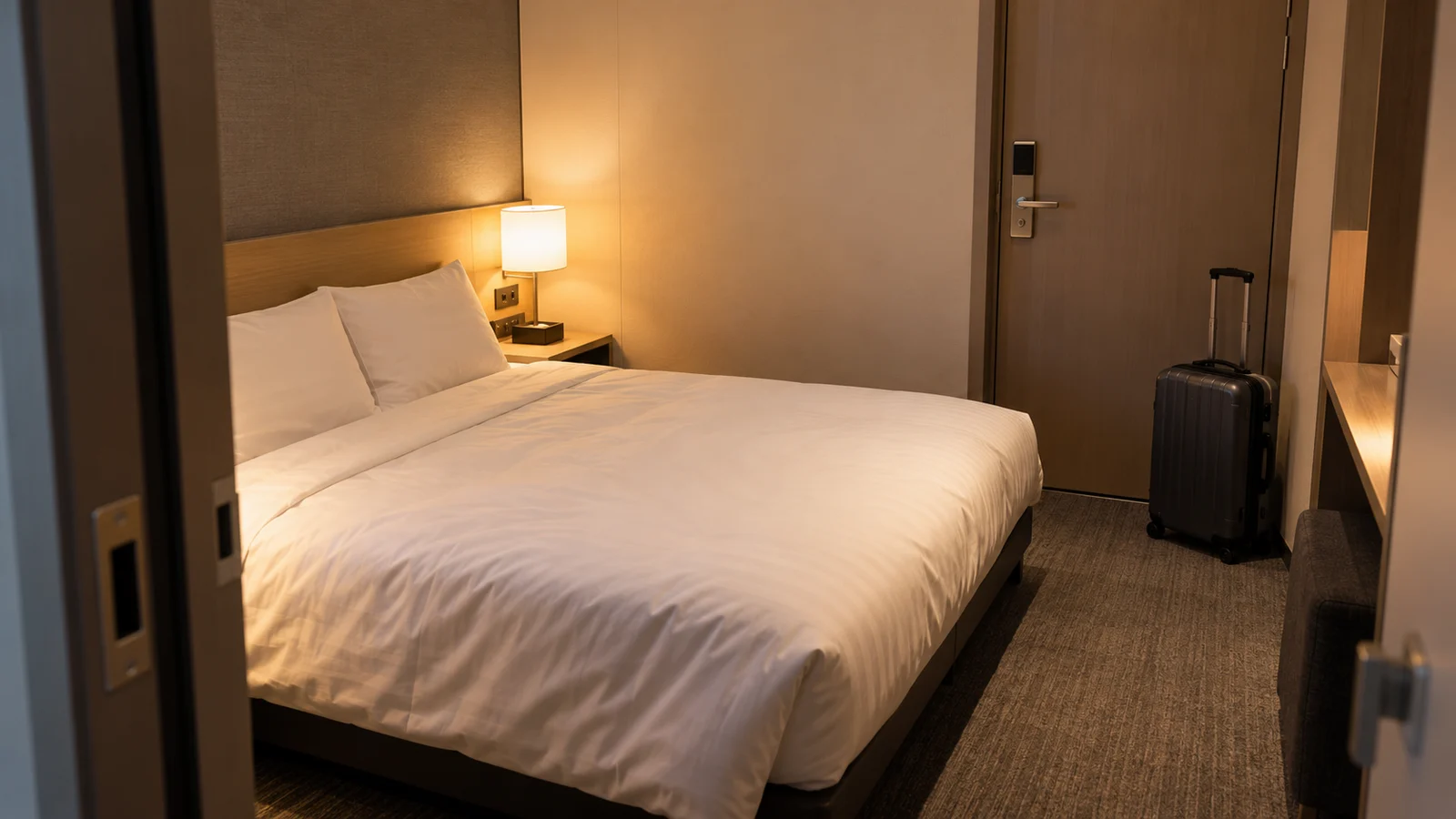 A compact private sleeping room in a modern airport hotel