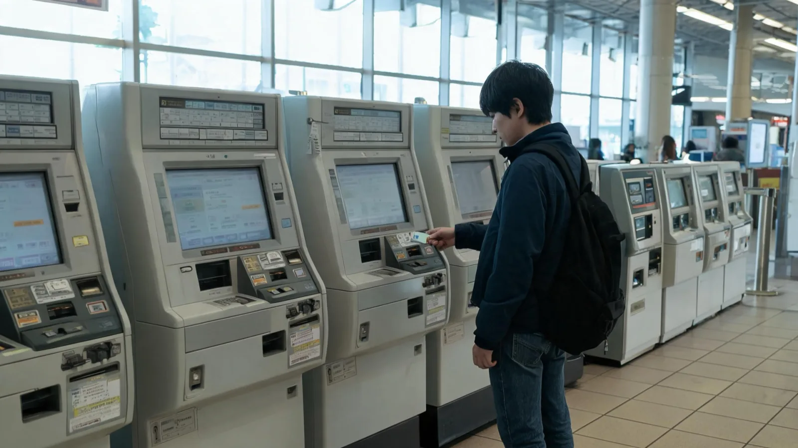 Checking the fare at a station ticket machine