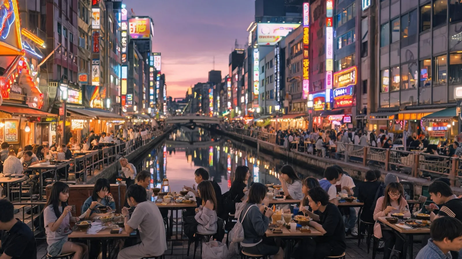 A traveler dining at a shopping street in Dotonbori, Osaka
