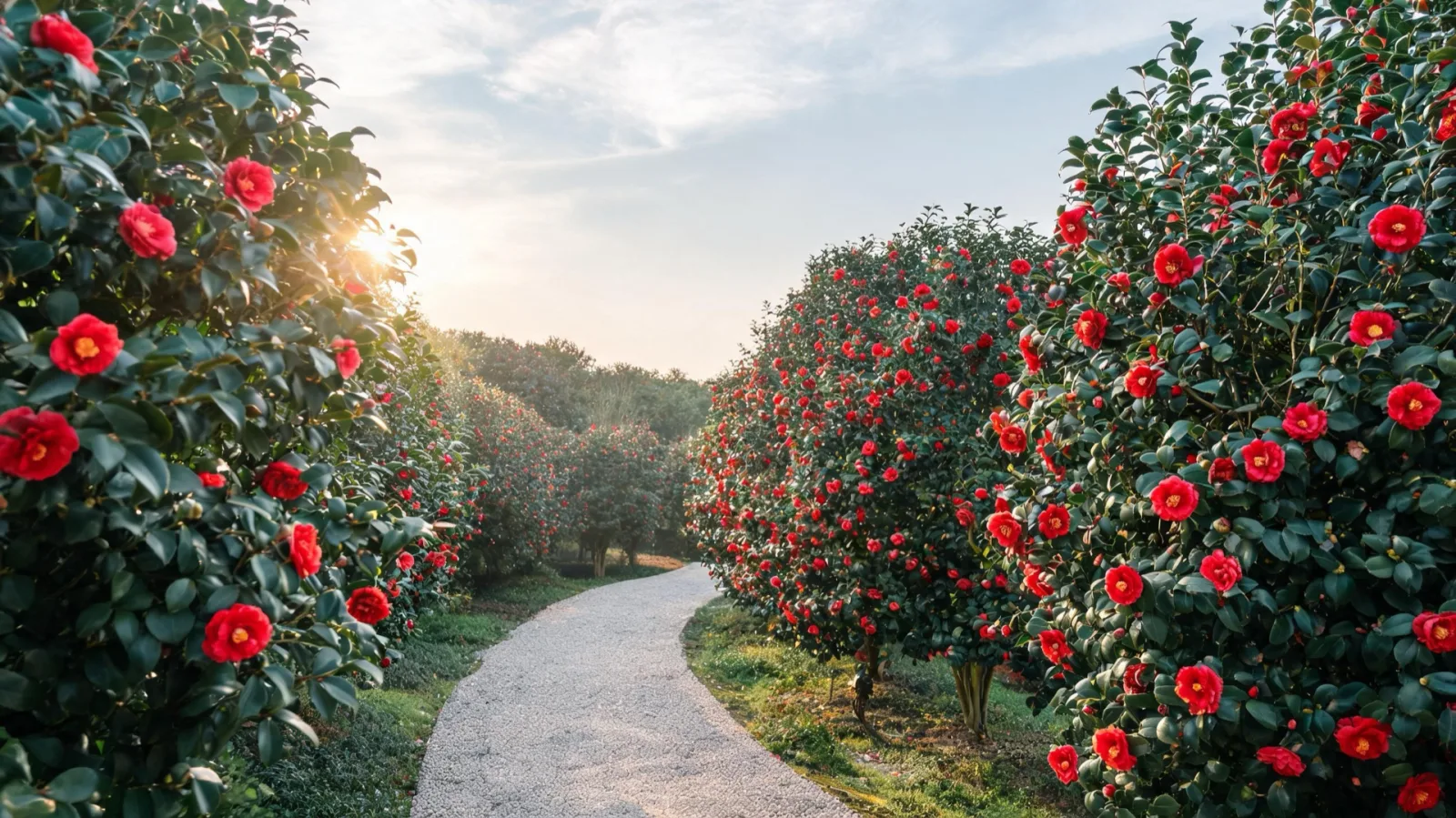 Camellias in full bloom at Camellia Hill