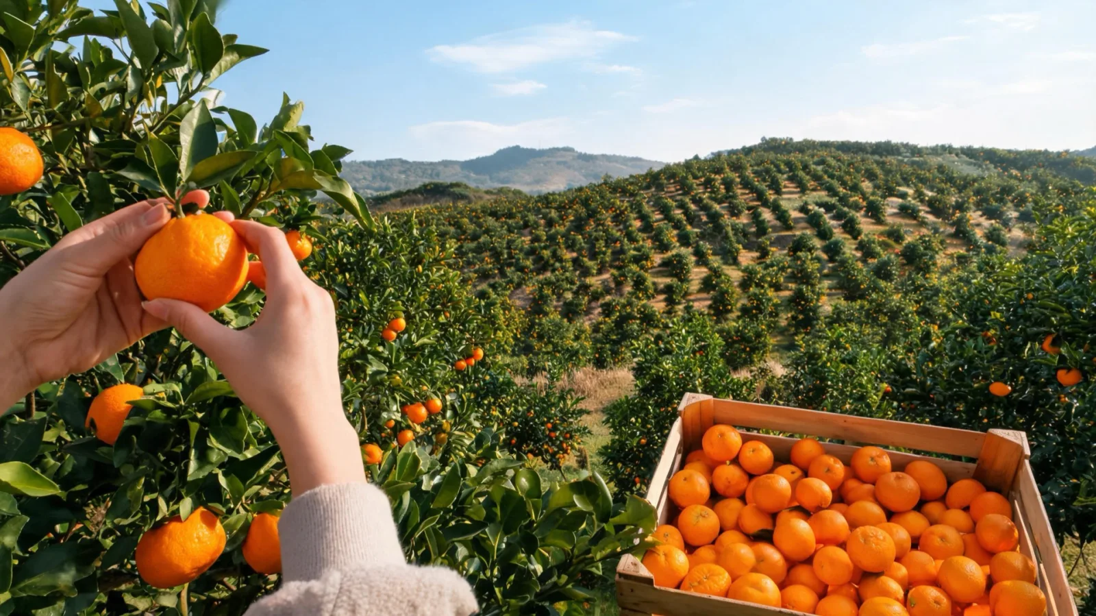 A winter tangerine-picking experience at a tangerine farm