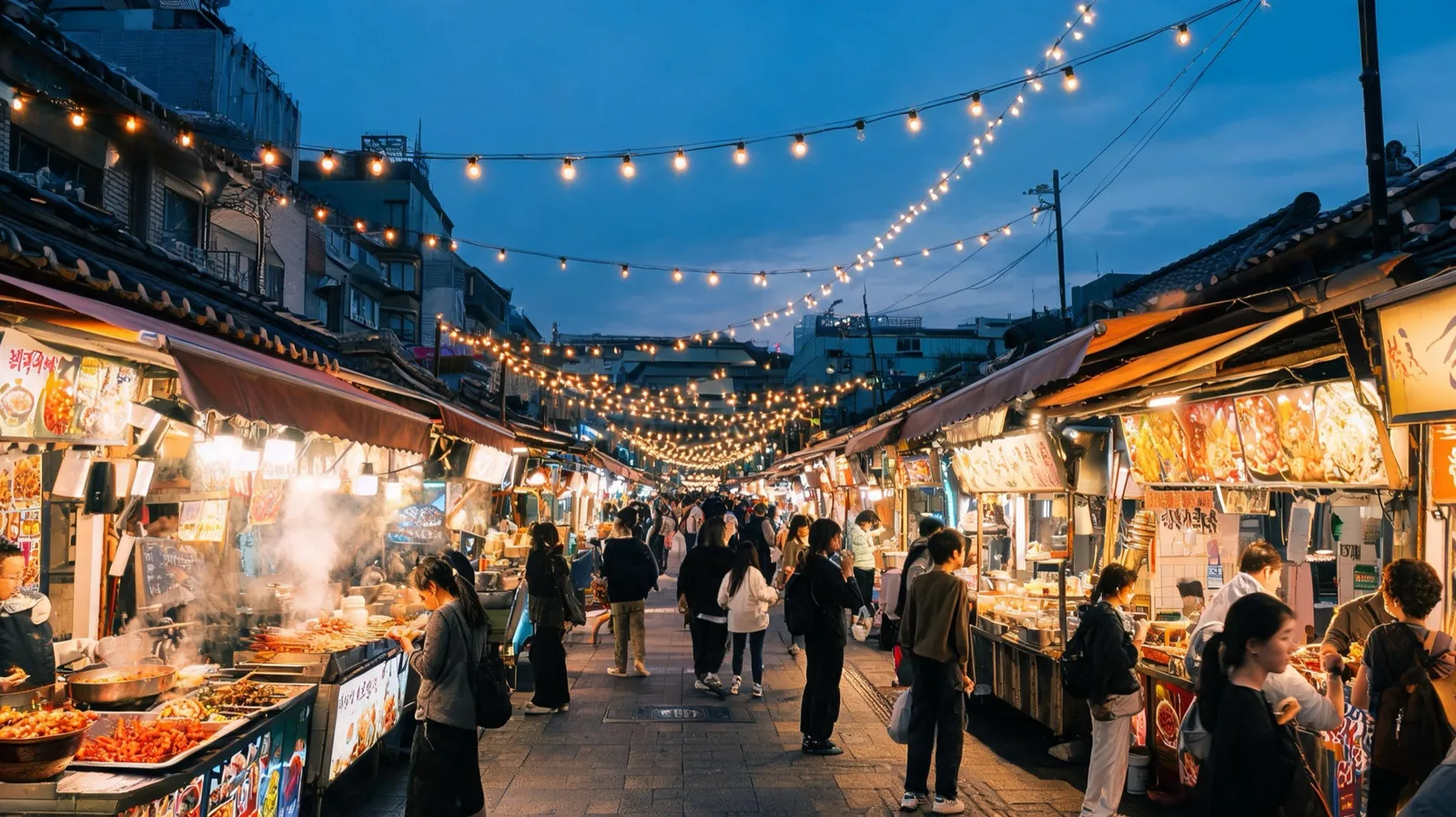 呈現全州南部市場夜市的 AI 生成旅遊圖片