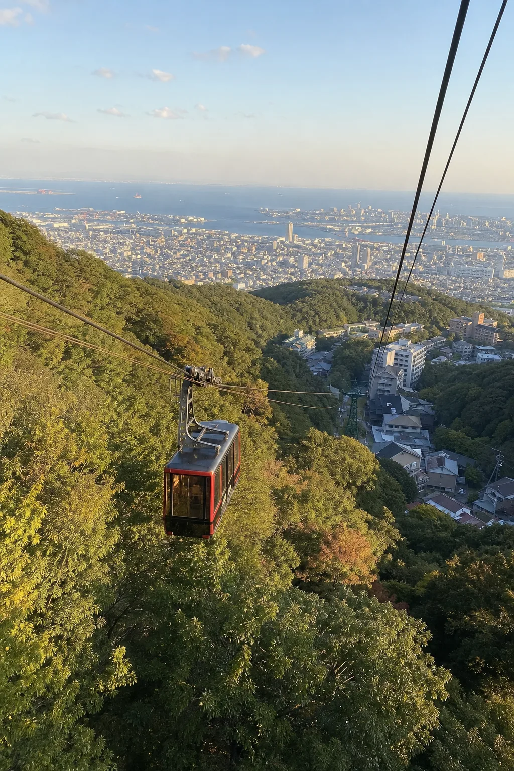 Mt. Rokko cable car climbing the green mountainside