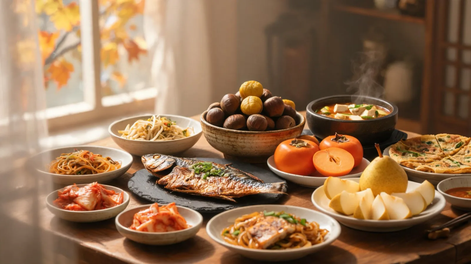 A bountiful table full of autumn seasonal foods