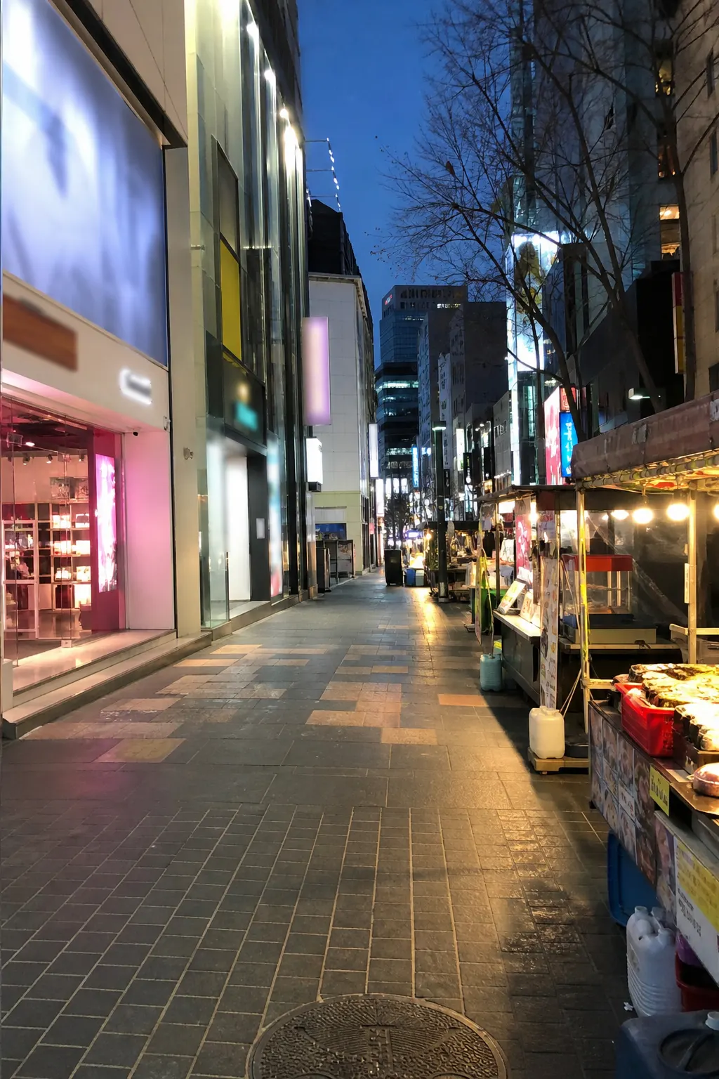 A Myeongdong street atmosphere at dusk