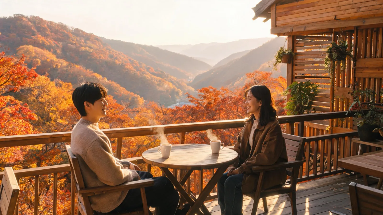 A café terrace near Namhansanseong with a spread of autumn foliage views