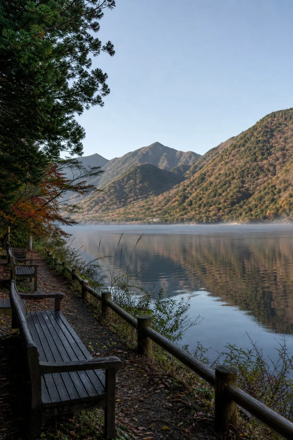 Lake Chuzenji ringed by forested mountains