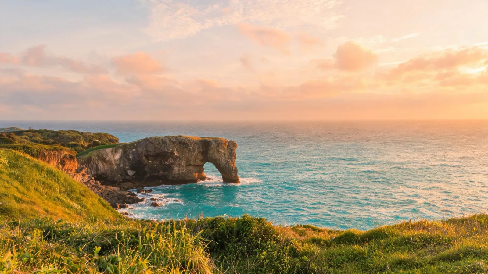 The cliffs of Cape Manzamo and the elephant-trunk rock