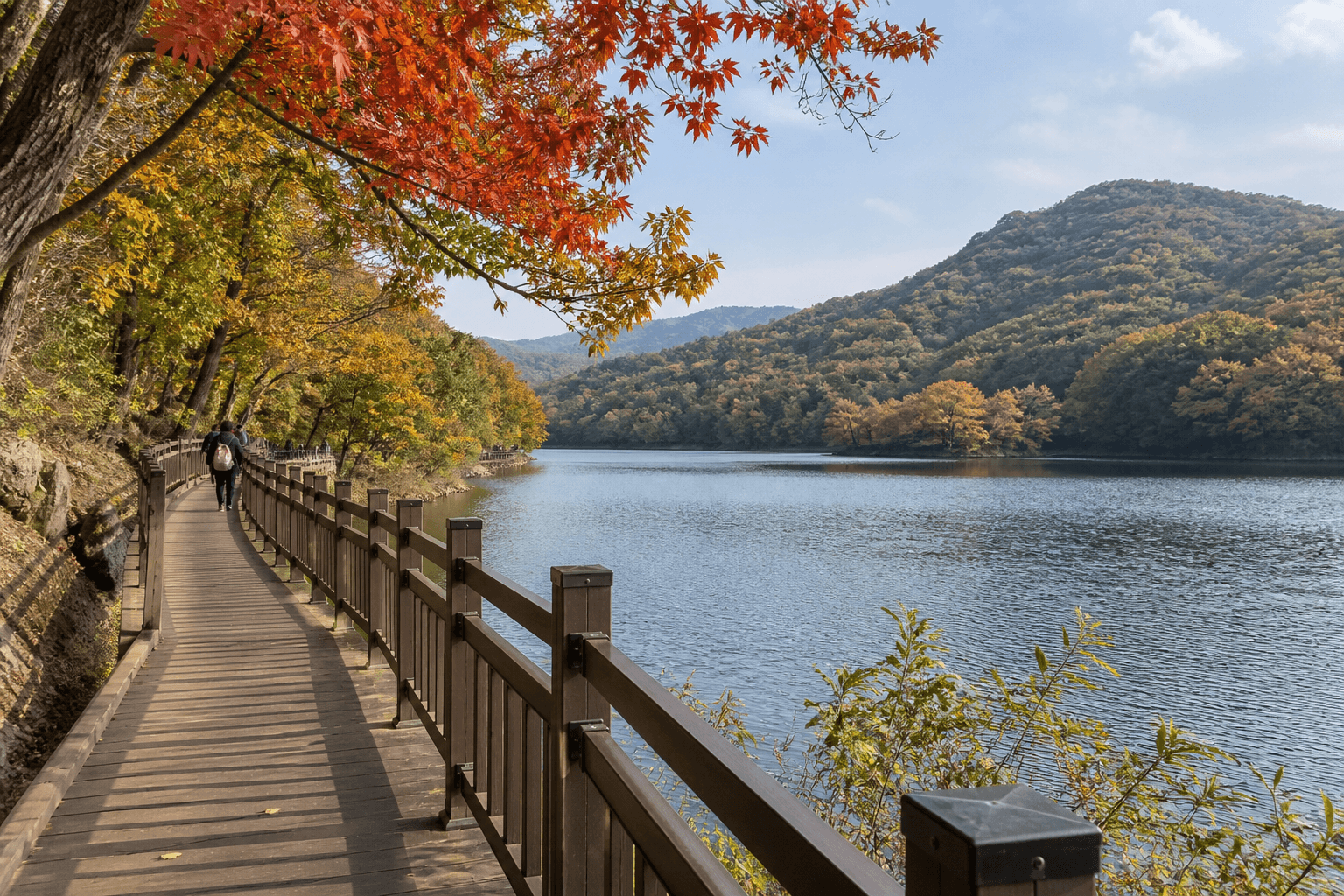 Example of the atmosphere on Majang Lake's waterfront walking path in autumn