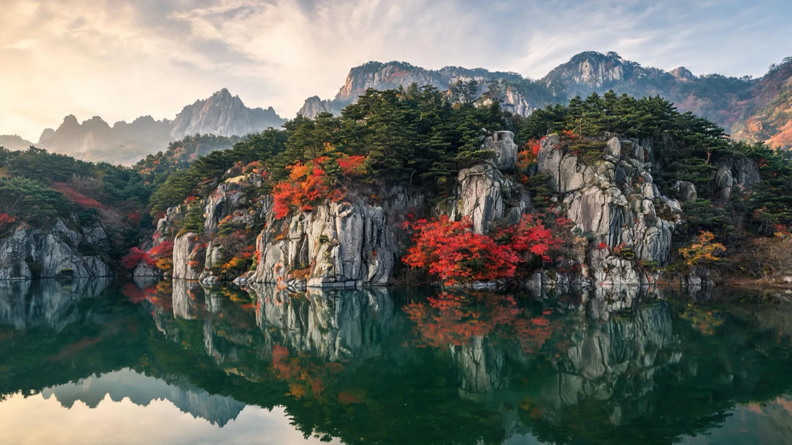 Biseondae Valley and autumn foliage rocks on Seoraksan