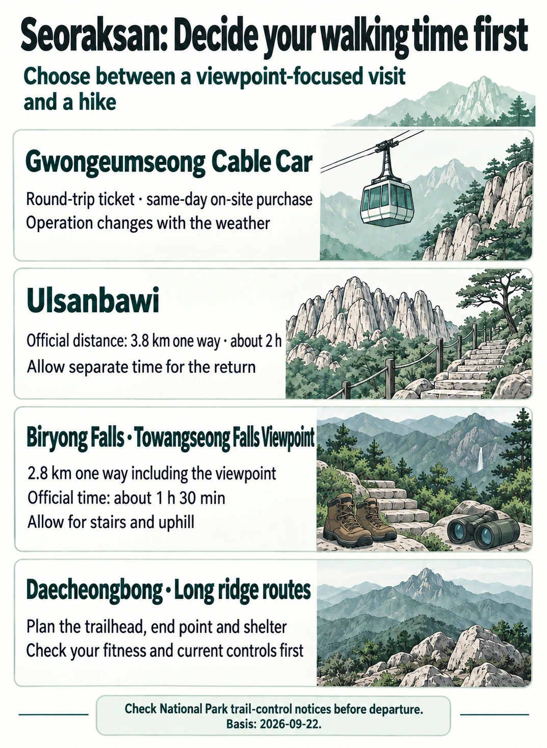 English decision guide for choosing a Seoraksan route by walking time